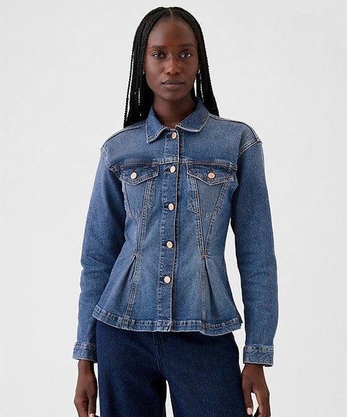 1) A cinched denim jacket (waist-shaped, not boxy)