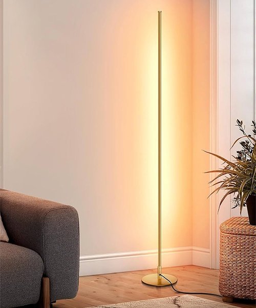A slim floor lamp